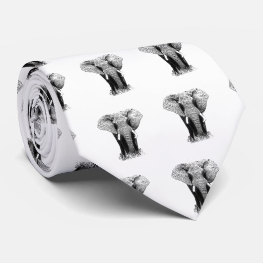 Cravate Eléphant noir et blanc (Roulé)
