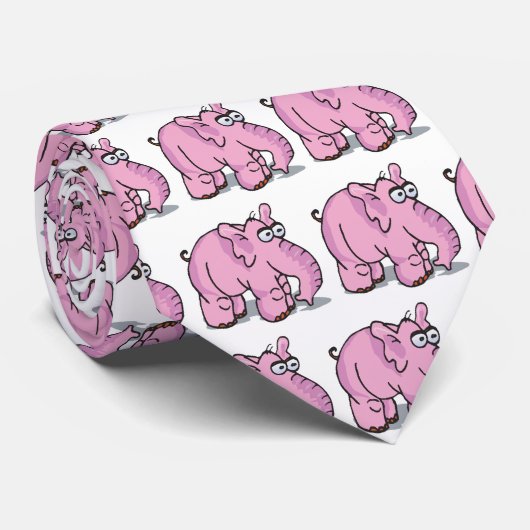 Cravate éléphant rose idiot (Roulé)
