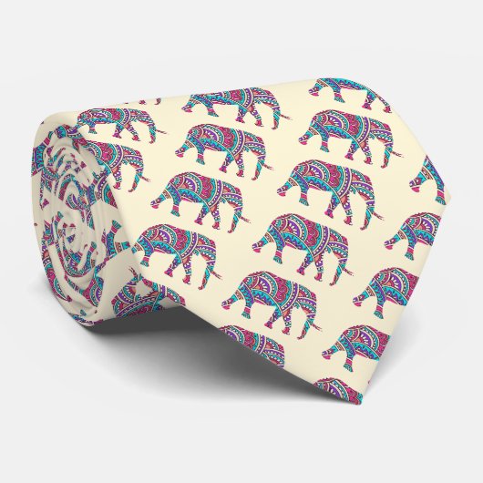 Cravate Eléphants colorés (Roulé)