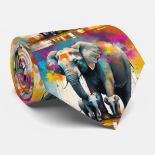 Cravate Eléphants De La Mère Et Du Bébé Couleur Splash,