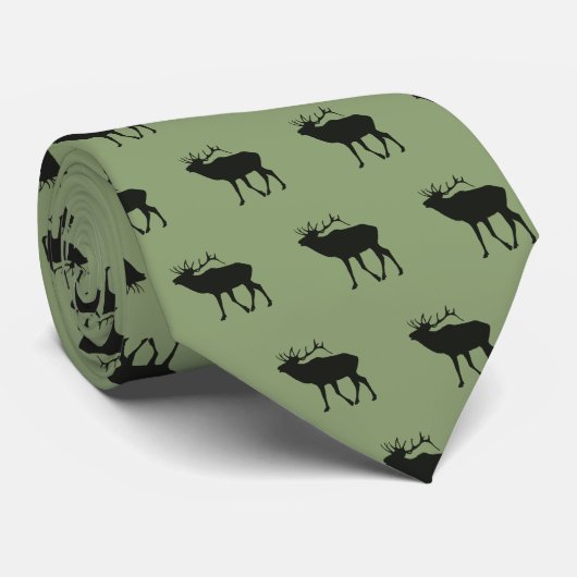 Cravate Elk sur Vert (Roulé)