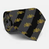 Cravate Emblème de Lion d'or noir et gris charbon (Roulé)