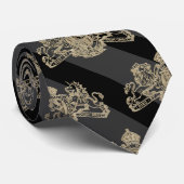 Cravate Emblème Noir Charcoal Tuxedo Bande Blanc Or (Roulé)