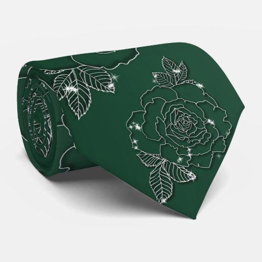 Cravate Emerald À feuillage persistant Silver Mariage élég (Roulé)
