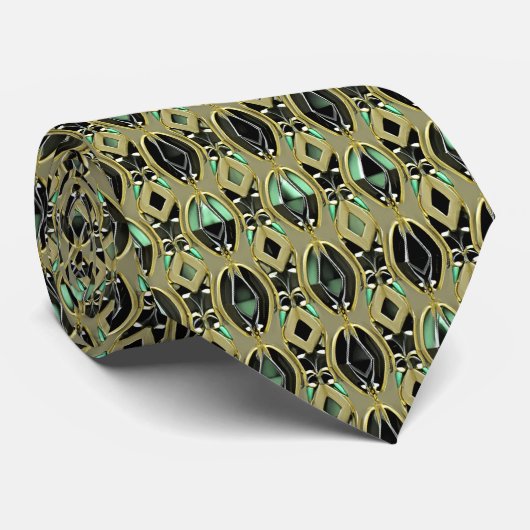 Cravate Emerald & Gold Art Déco (Roulé)