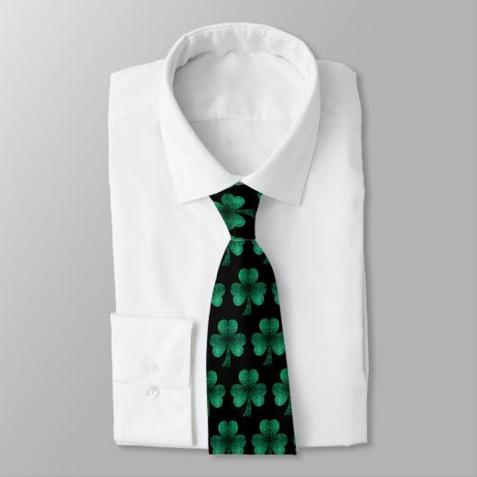Cravate Emerald Green Sparkles Shamrock motif noir (Attaché)