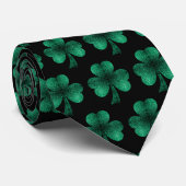 Cravate Emerald Green Sparkles Shamrock motif noir (Roulé)