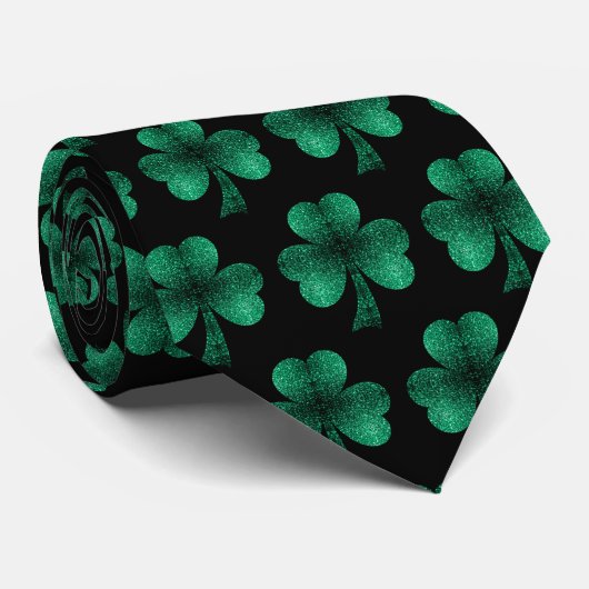 Cravate Emerald Green Sparkles Shamrock motif noir (Roulé)