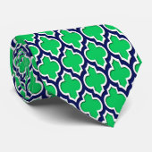 Cravate Emerald, Navy Blue White Quatrefoil marocain #4DS (Roulé)