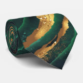 Cravate Émeraude moderne Vert et Or Agate Hommes (Roulé)