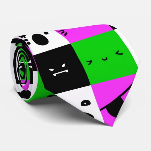 Cravate Emoji Faces Kawaii Purple green black (Roulé)