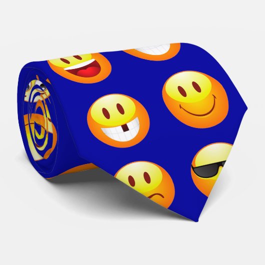 Cravate emojis bleu foncé (Roulé)