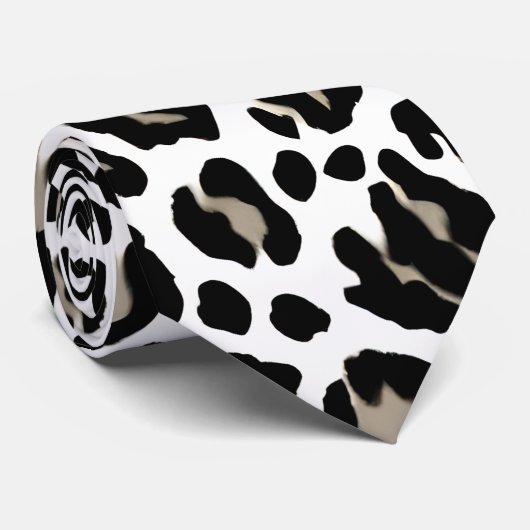 Cravate Empreinte de léopard blanc et noir (Roulé)
