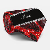 Cravate Empreinte de léopard de parties scintillant rouge  (Roulé)