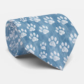 Cravate Empreintes de patte blanches sur fond bleu - Amate (Roulé)
