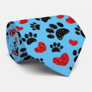 Cravate Empreintes de patte de chien pailletées et cœurs r