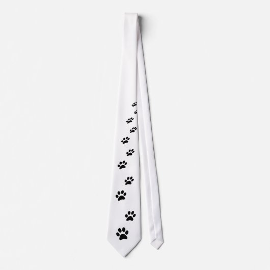 Cravate Empreintes de pattes de chat noir sur blanc (Devant)