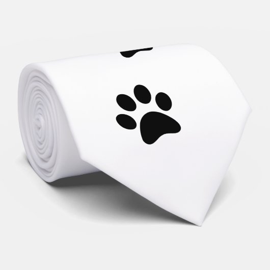 Cravate Empreintes de pattes de chat noir sur blanc (Roulé)