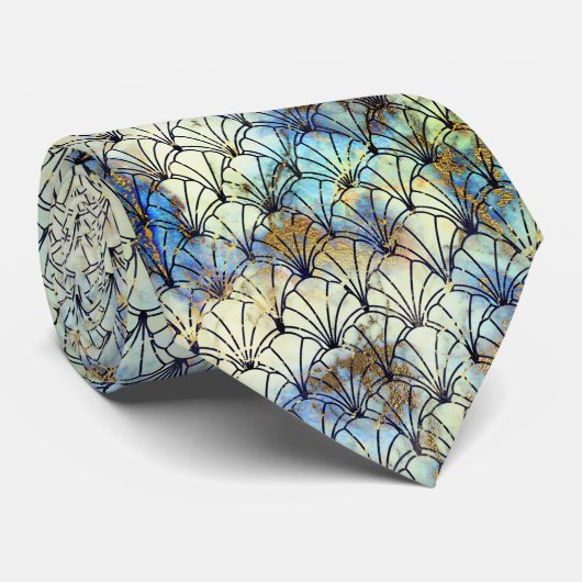 CRAVATE EN AQUA BLEU EN MARBRE ART DÉCO (Roulé)