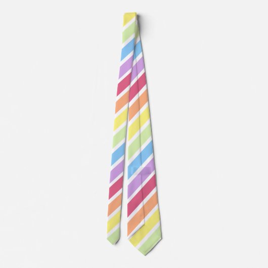 Cravate en bande diagonale blanc Pastel Rainbow (Dos)