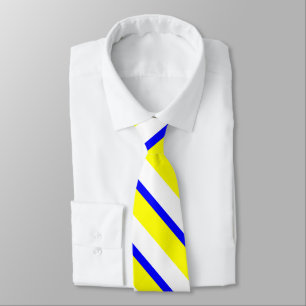 Cravate en bande jaune bleu et blanc collégial