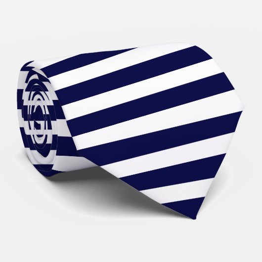 Cravate en bleu profond et en blanc horizontalemen (Roulé)