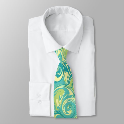 Cravate en eau, vert et marbre jaune (Attaché)