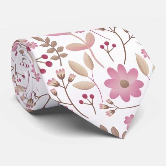 Cravate en fleurs rose et beige douce (Roulé)