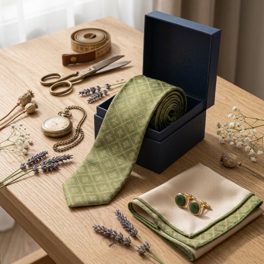 Cravate en jacquard héritage vert mousse et champa