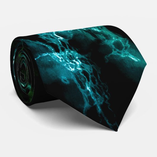 Cravate en marbre noir bleu vert néon (Roulé)