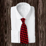 Cravate en plaid de buffle rouge foncé et noir, ru<br><div class="desc">Cravate : cravate de mode rustique avec motif de buffle rouge et noir</div>