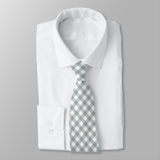 Cravate En vichy gris argenté et blanc (Attaché)