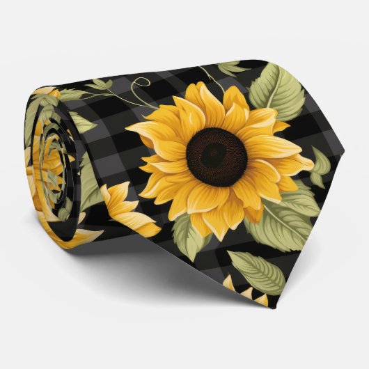 Cravate en vichy Motif tournesol (Roulé)