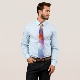 Cravate Encre d'alcool orange et violet Abstraite