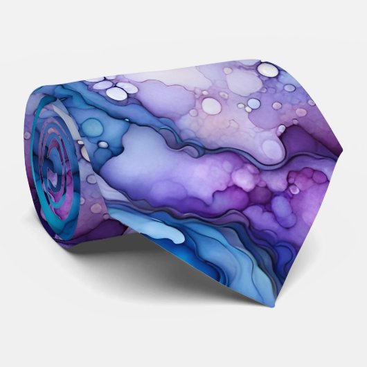 Cravate Encre fluide violette et bleue, abstraite et audac (Roulé)