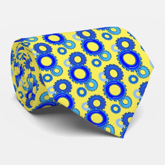 Cravate Engins d'ingénierie bleu et jaune élégant (Roulé)