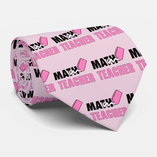 Cravate Enseignant Funky Math Pink Eraser (Roulé)