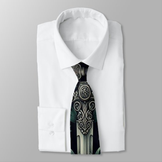 Cravate Épée Celtique verte et argentée (Attaché)