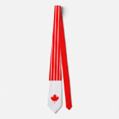 Cravate Érable canadien sur rayure fine rouge et blanche (Devant)