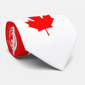 Cravate Érable canadien sur rayure fine rouge et blanche (Roulé)
