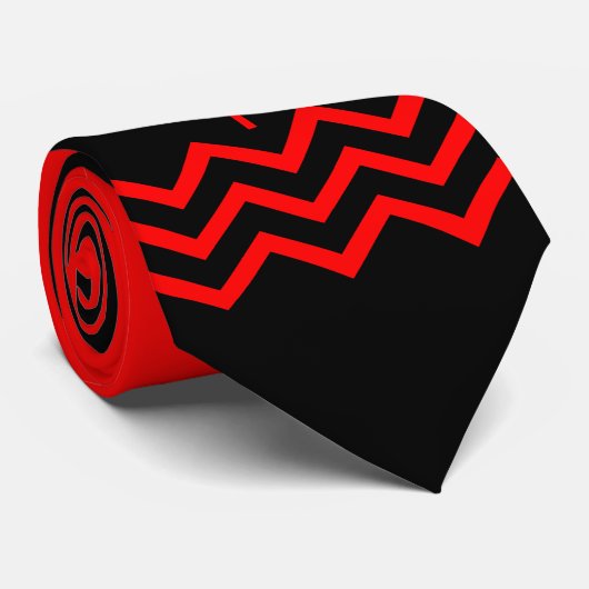 Cravate Érable rouge canadien en noir avec Chevron (Roulé)