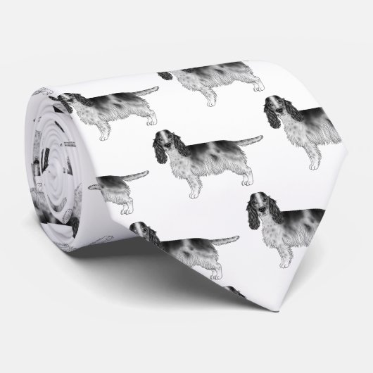 Cravate Espagnol Cocker Anglais En Motif Noir Et Blanc (Roulé)