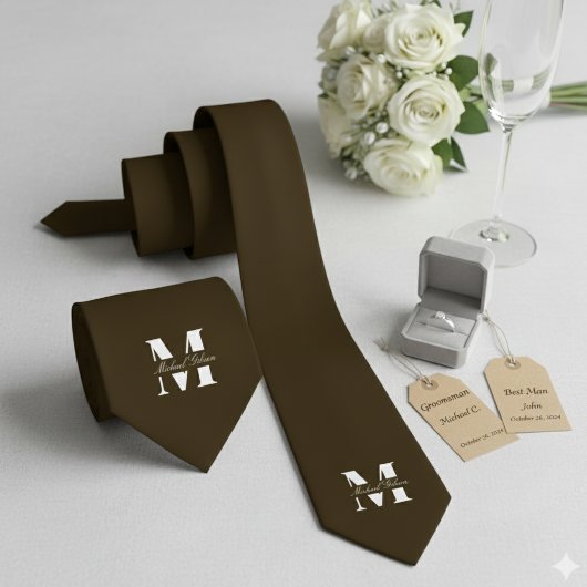 Cravate Espresso | Custom Monogram Wedding Groomsmen 