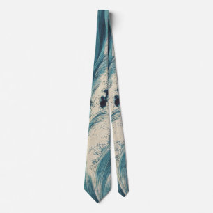 Cravate Estampe antique japonaise sur bois Vagues bleues d