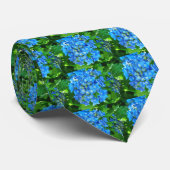 Cravate été bleu hydrangea fleurs et ses feuilles verts (Roulé)