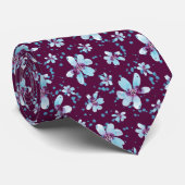 Cravate Été de '69- Floral bleu & marron (Roulé)