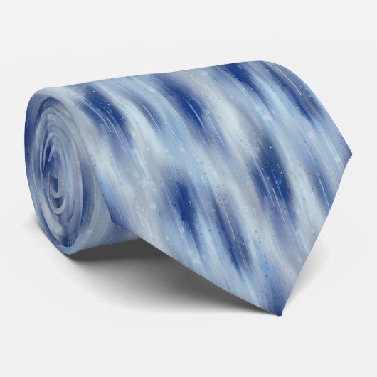 Cravate Ethereal Abstract Impressionist Rain Streaks Blue (Roulé)