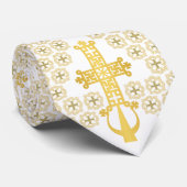 Cravate Ethiopian Orthodox Cross Pattern Gold on white (Roulé)