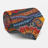 Cravate Ethnic Boho Colorful Pattern Red Blue & Gold (Roulé)