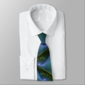 Cravate Etoile Abstraite, Bleu brillant Vert Or Fractal Ar (Attaché)